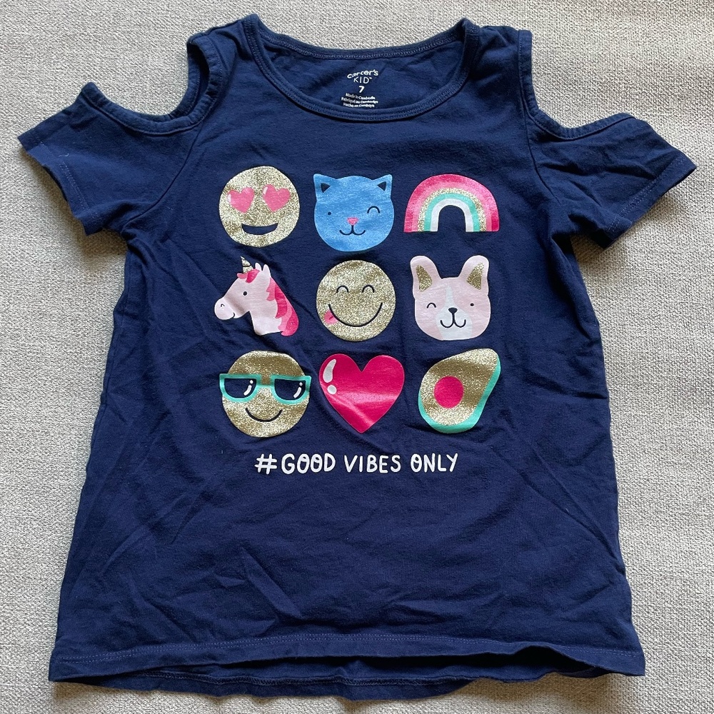 Girls Blue Good Vibes Cold Shoulder Shirt - Size 7